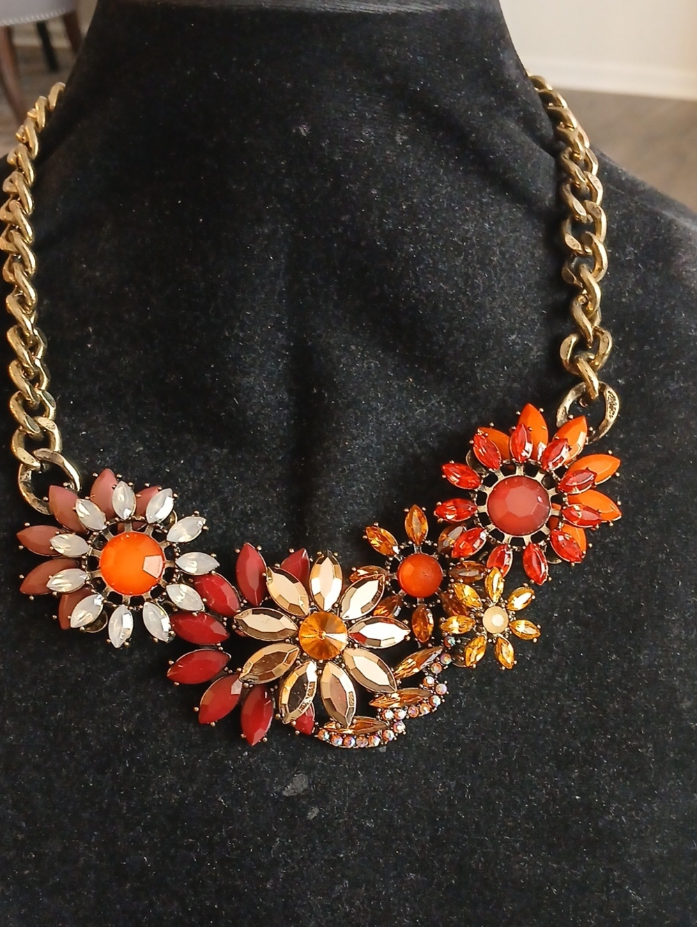 Wildflowers Gold-Tone Orange & Red Floral Statement Necklace